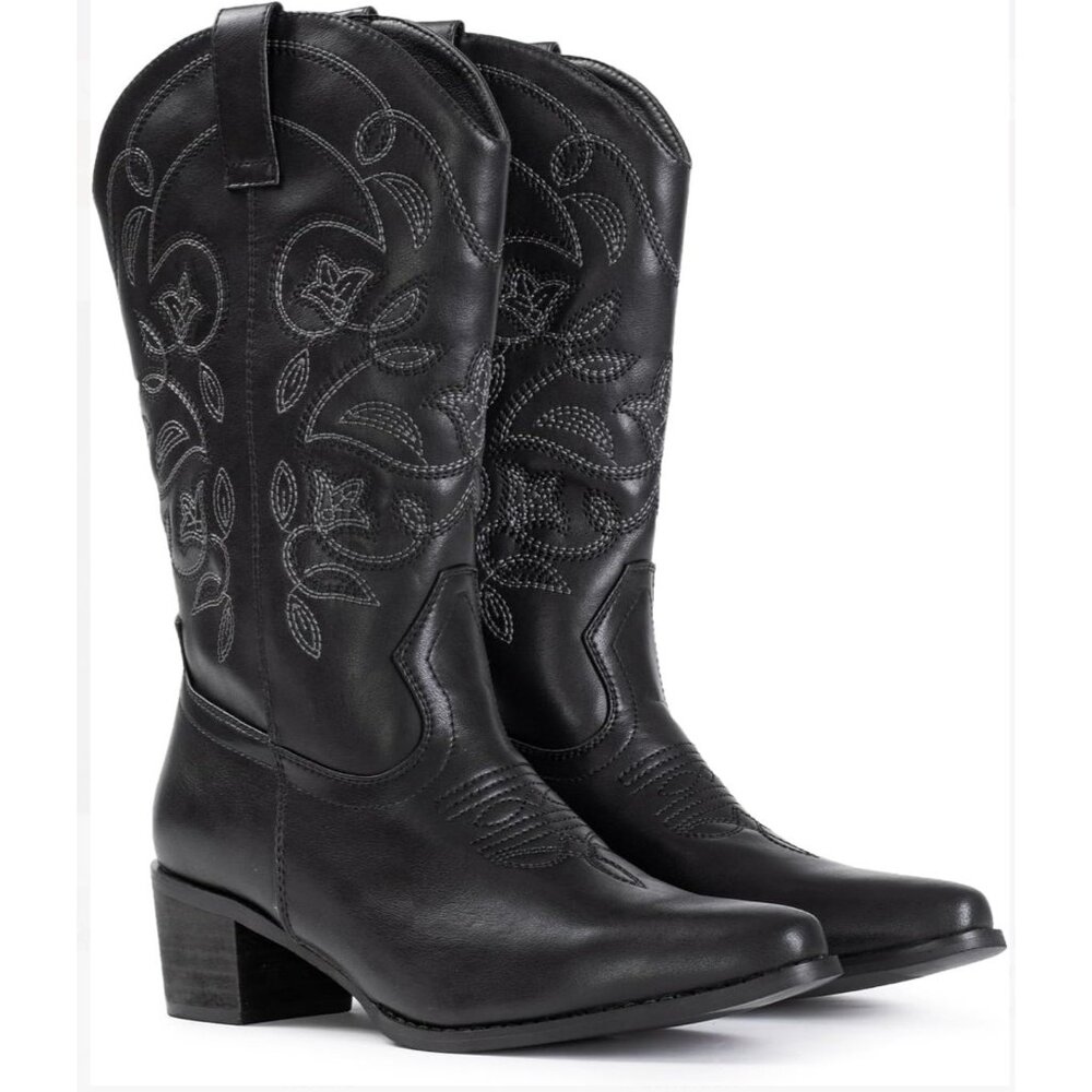 IUV Cowboy Boots for Women Knee High Western Pointy Toe Chunky Heel Zipper Sz 6